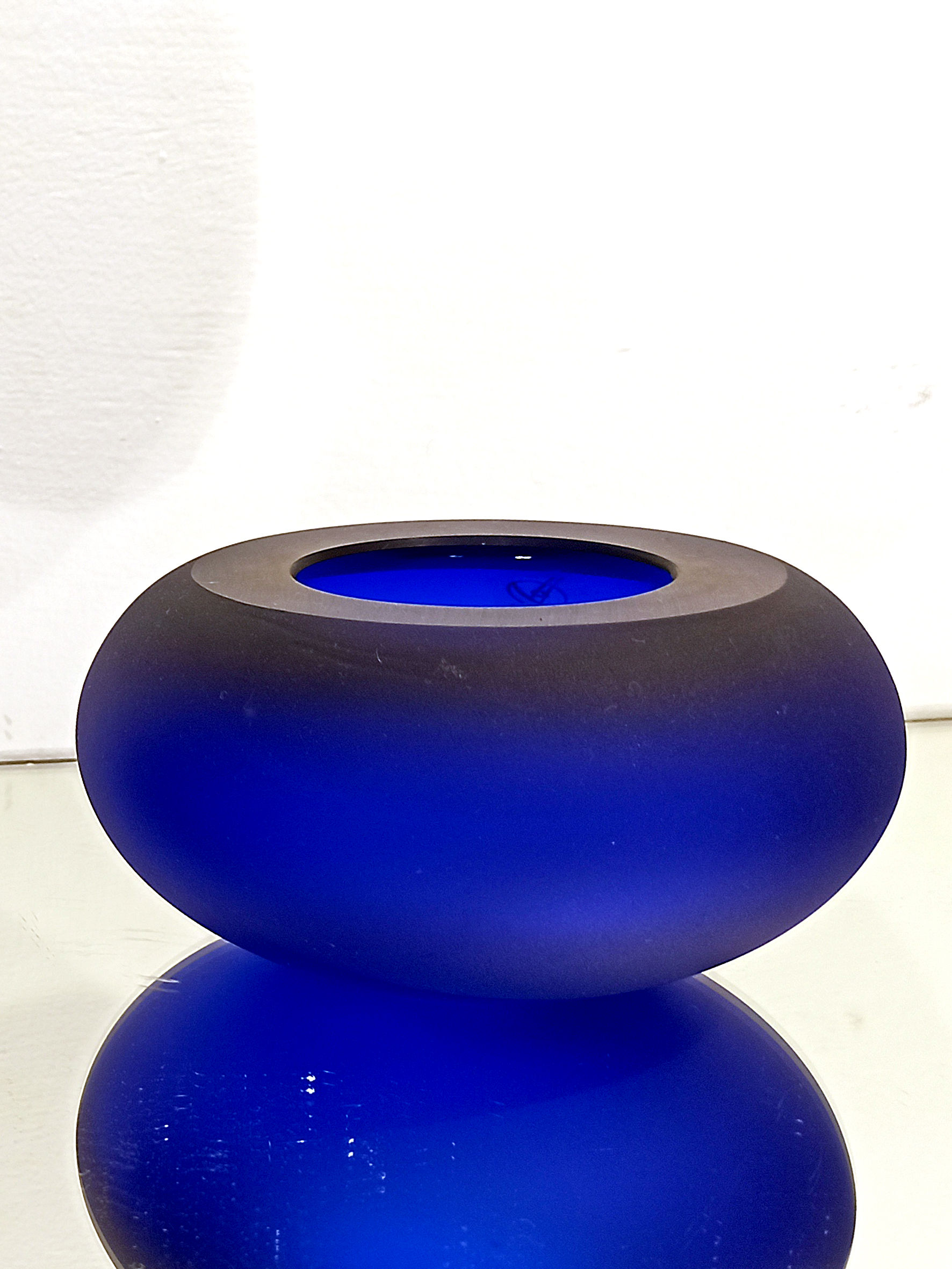 Murano glass Round "frosted" blue candle holders