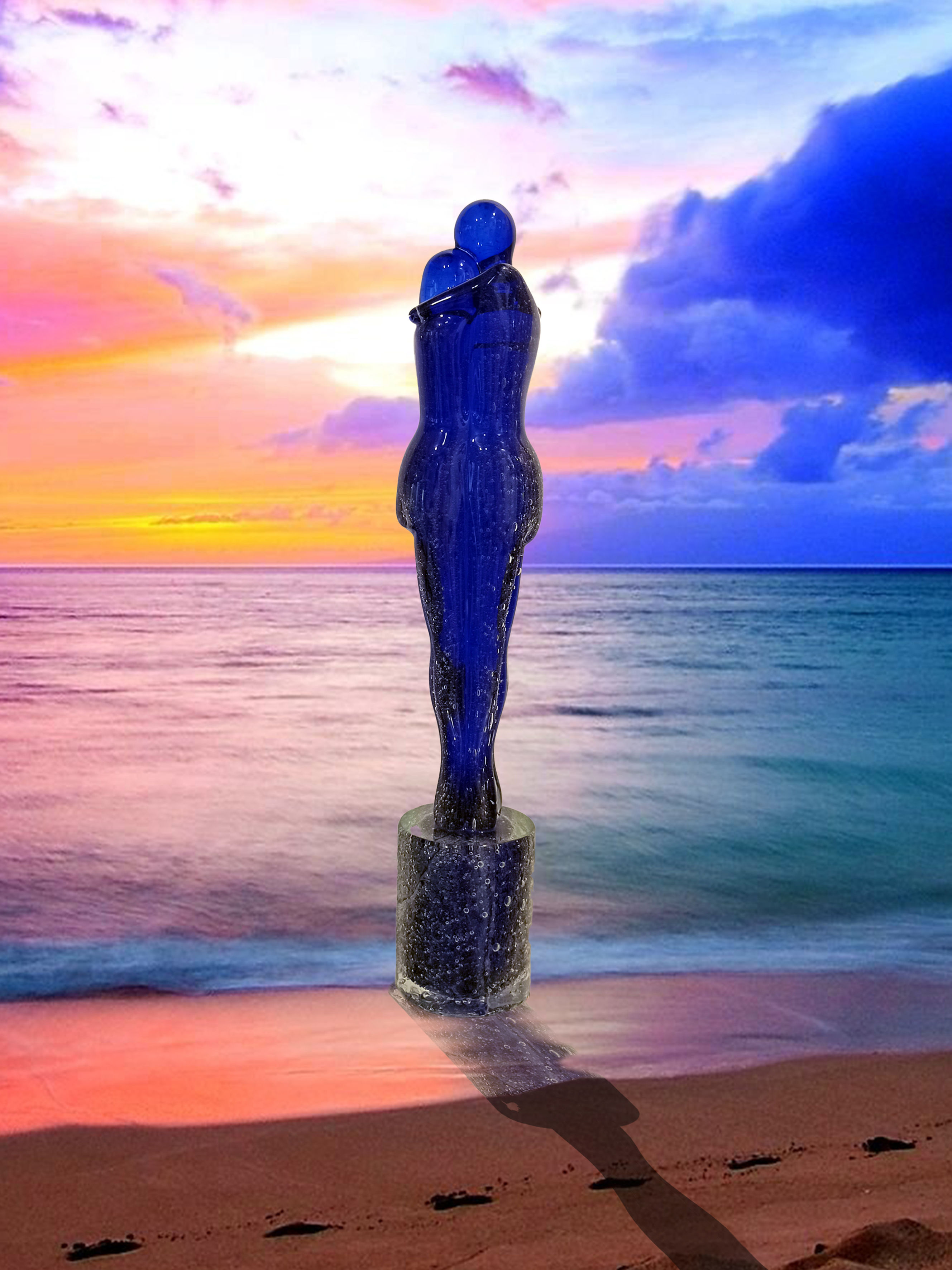 original Murano glass blue sculpture "The Lovers"