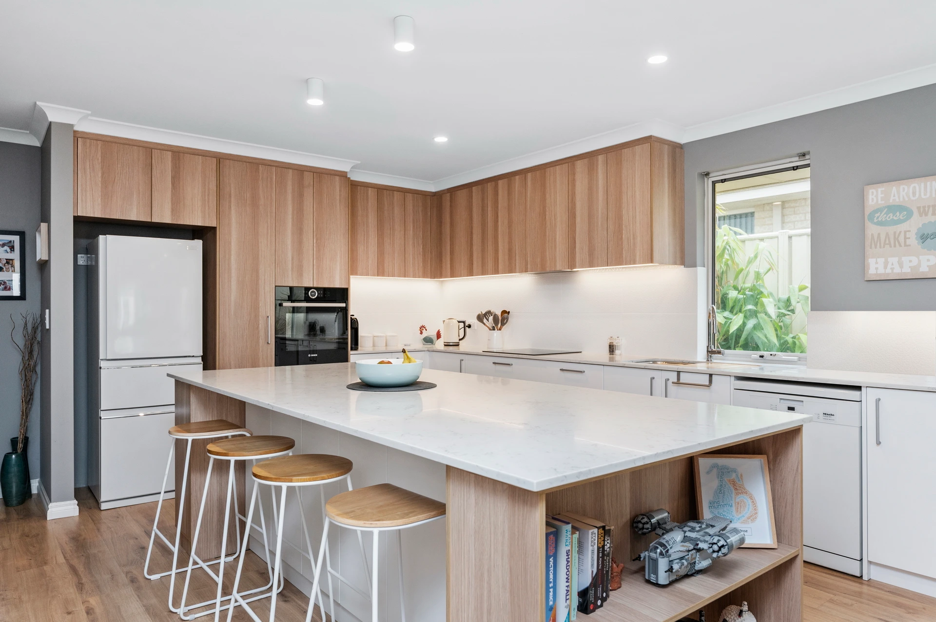 modern kitchen with tiled splash back