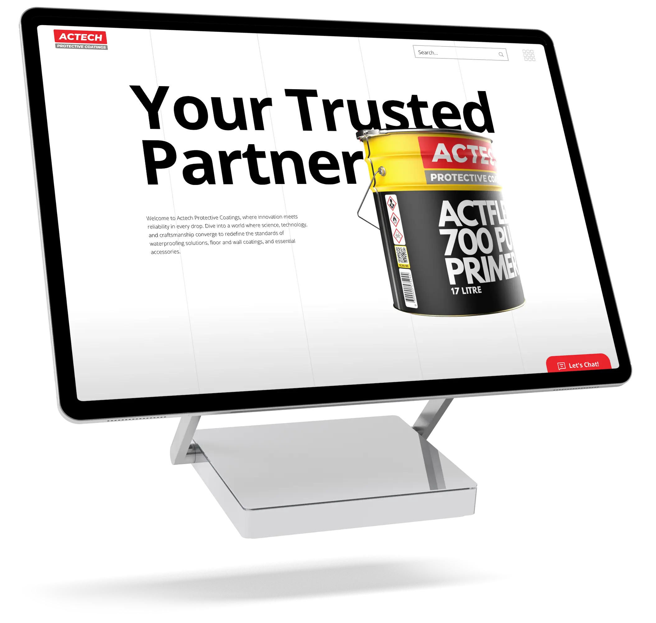 Website design on a floating desktop computer for a paint company