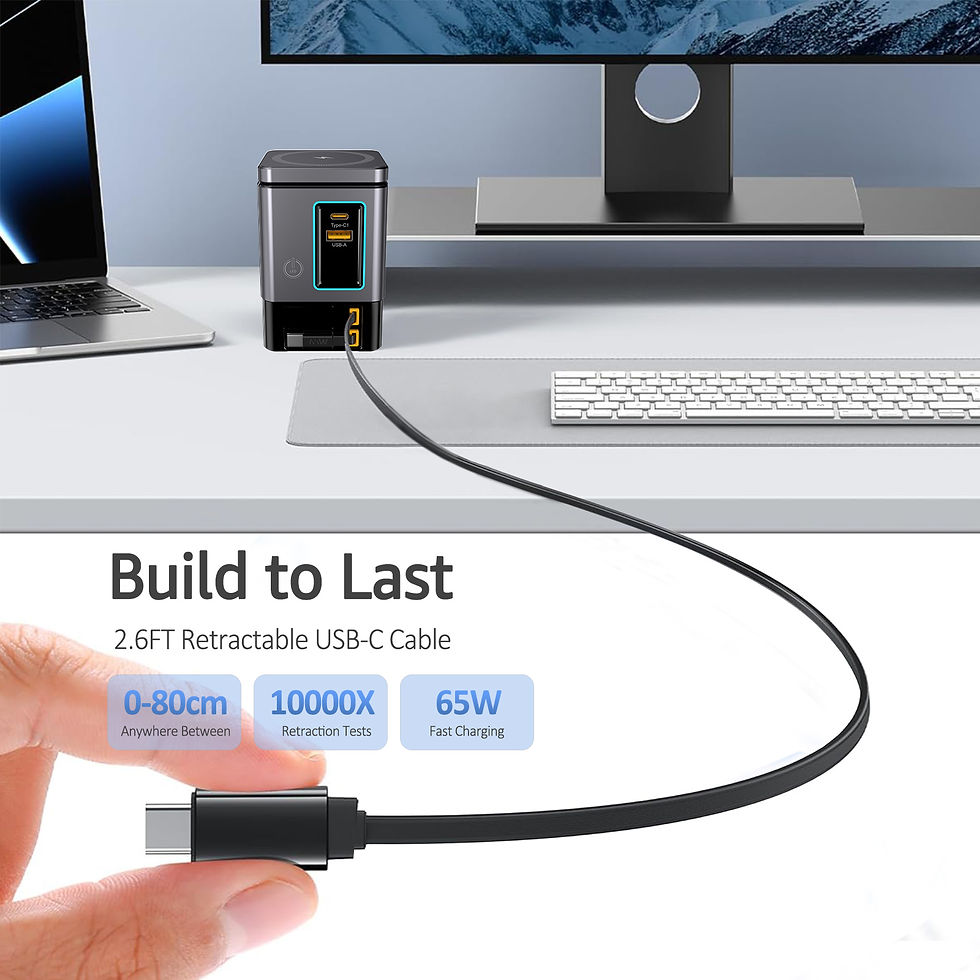 Thumbnail: Magnetic Wireless Charging Station 105W GaN Charger with Retractable USB-C Cable