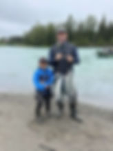 Father and Son Sockey Salmon Fishing on the Kasilof River in Alaska