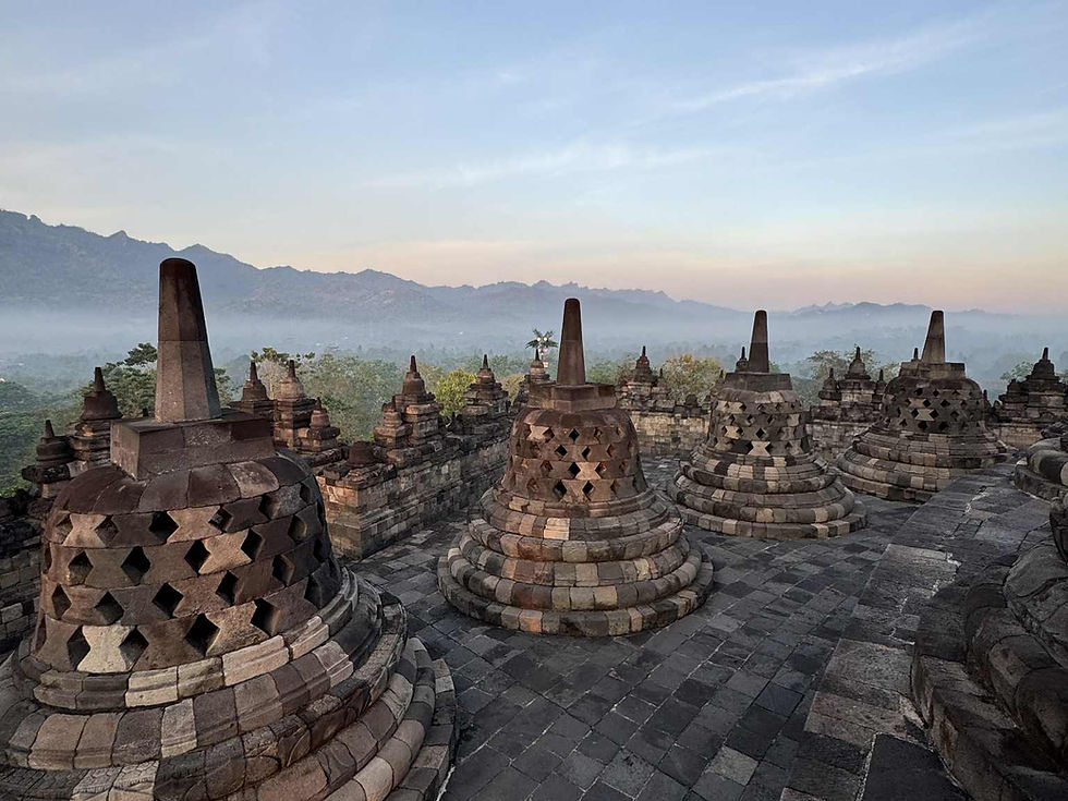 Borobudur Temple at sunrise in Yogyakarta