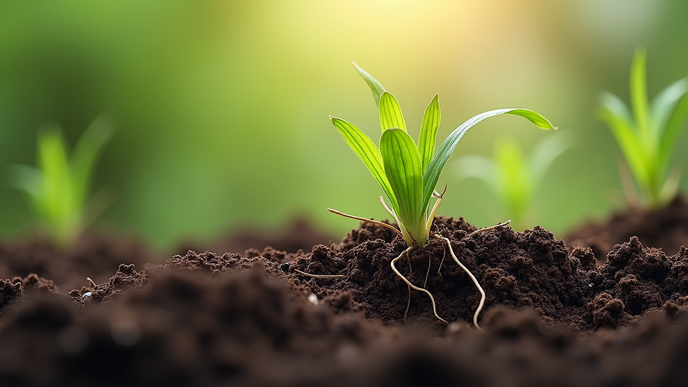 Close-up view of aerated soil with grass roots