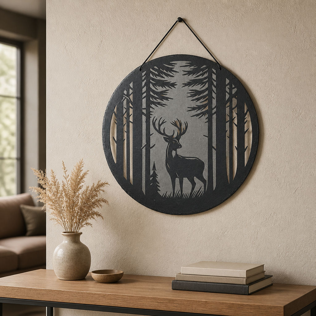 12" Round Slate Hanging/Standing Decor 