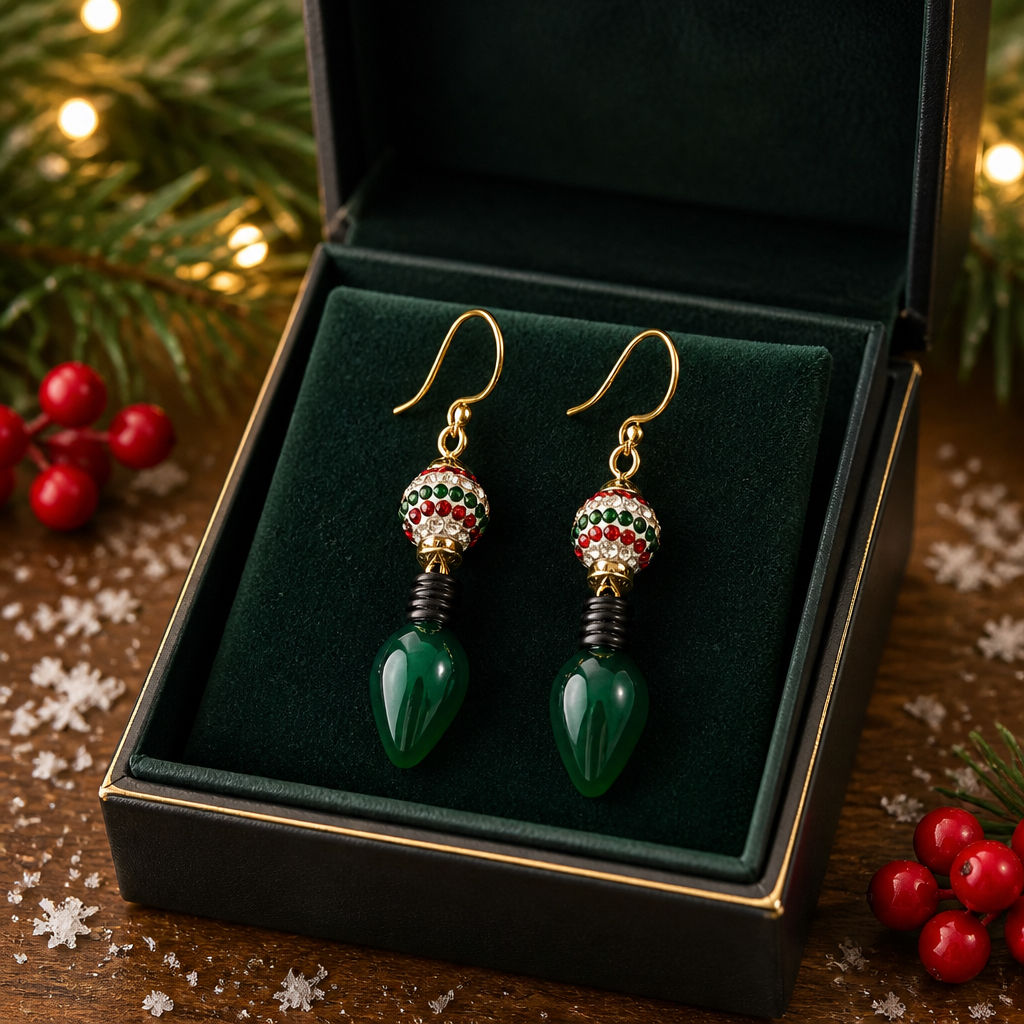 Festive Fun Christmas Lights Earrings - Green