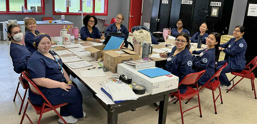 Berea College Nurses meet prior to service at Red Bird Christian School