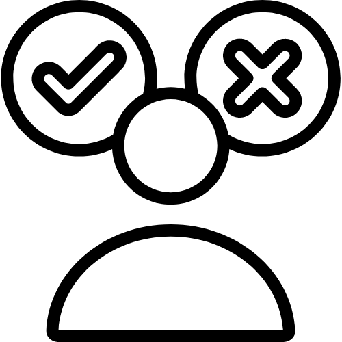 Icon of person with tick and cross above their head