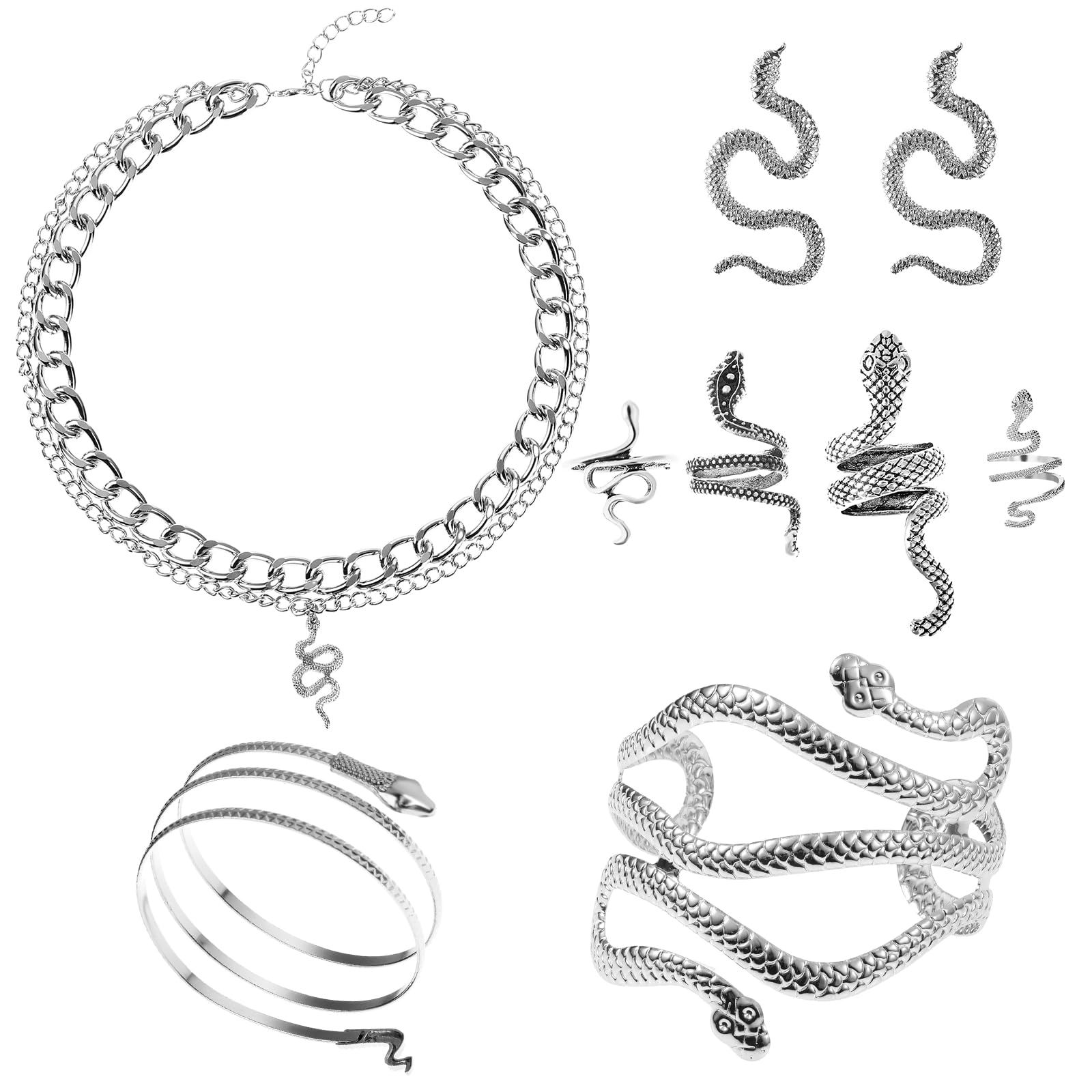 Huquary 8 Pcs Snake Jewelry for Women Egypt Style Snake Jewelry Snake Necklace E