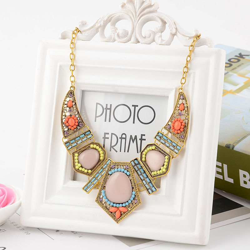 Thumbnail: Colorful Geometric Resin Diamond Necklace and Earring Set