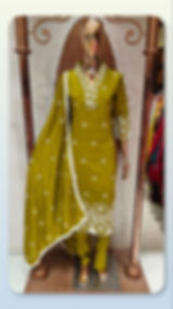 Olive Green Embroidered Cotton Suit Set with white lace