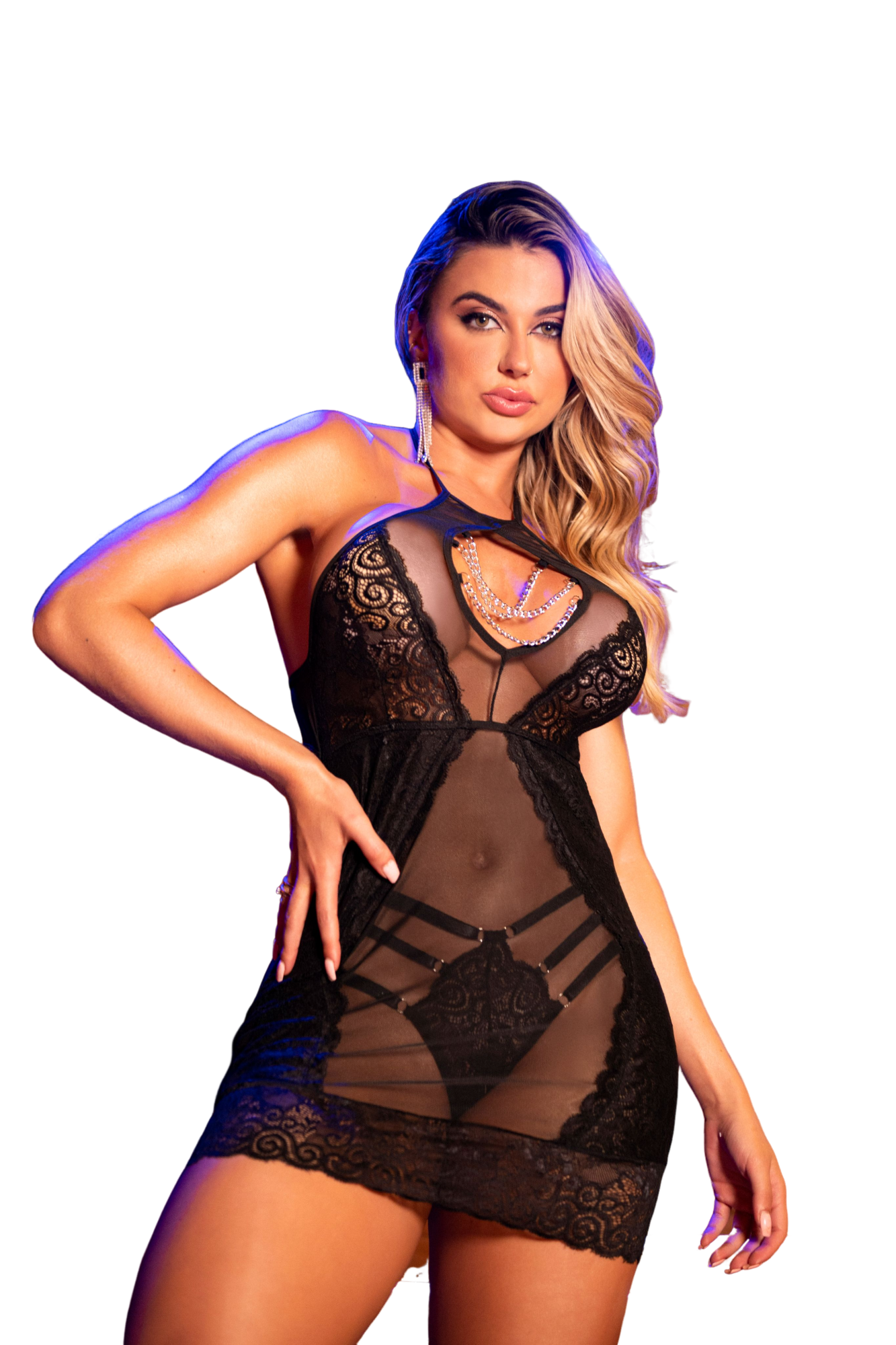 Combinete em Tule e Renda e Detalhes em Correntes Yaffa