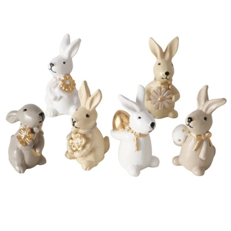 Dekors Zaķis Meris (3) 4cm zelta/balts/pelēks 1iepak.