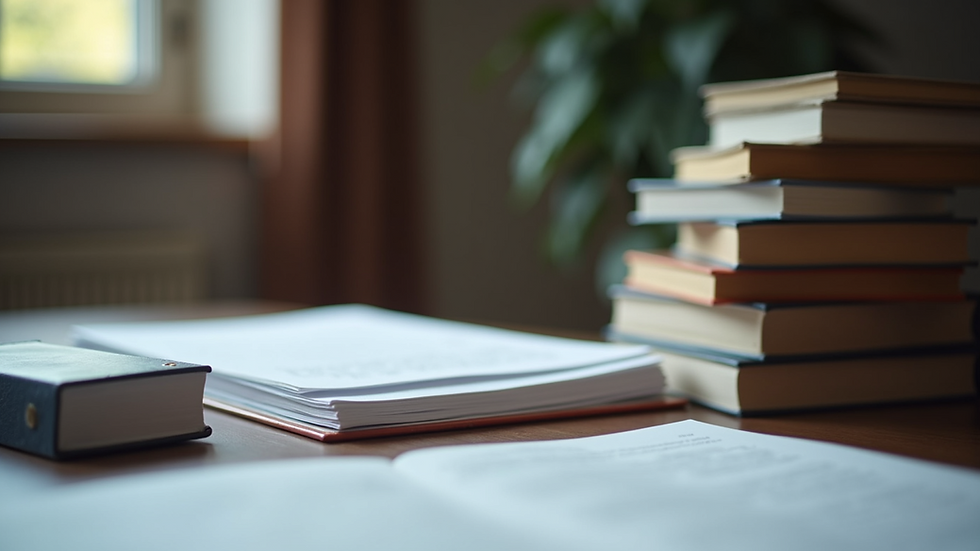 Eye-level view of a legal office with books and documents