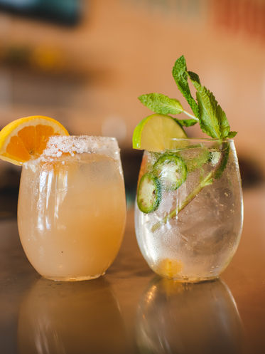 Product photography of mixed drinks.