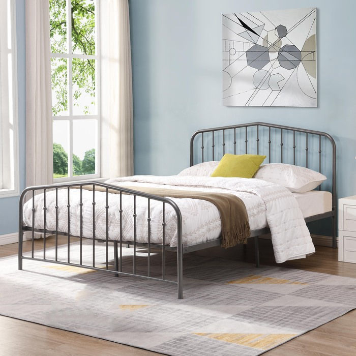 Dark Gray Vintage Victorian Arc Metal Platform Bed - FULL
