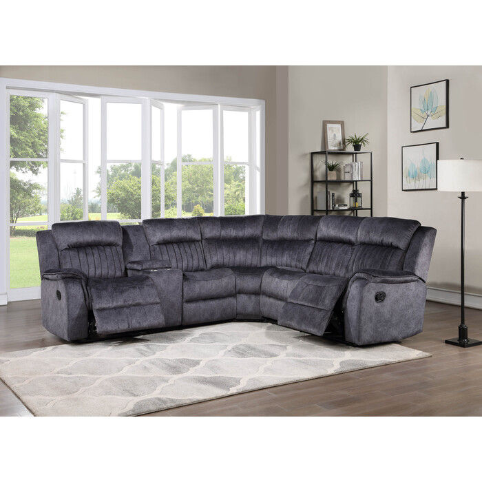 Blue Gray Faux Suede Modular Sectional Sofa w/ Manual Recliner
