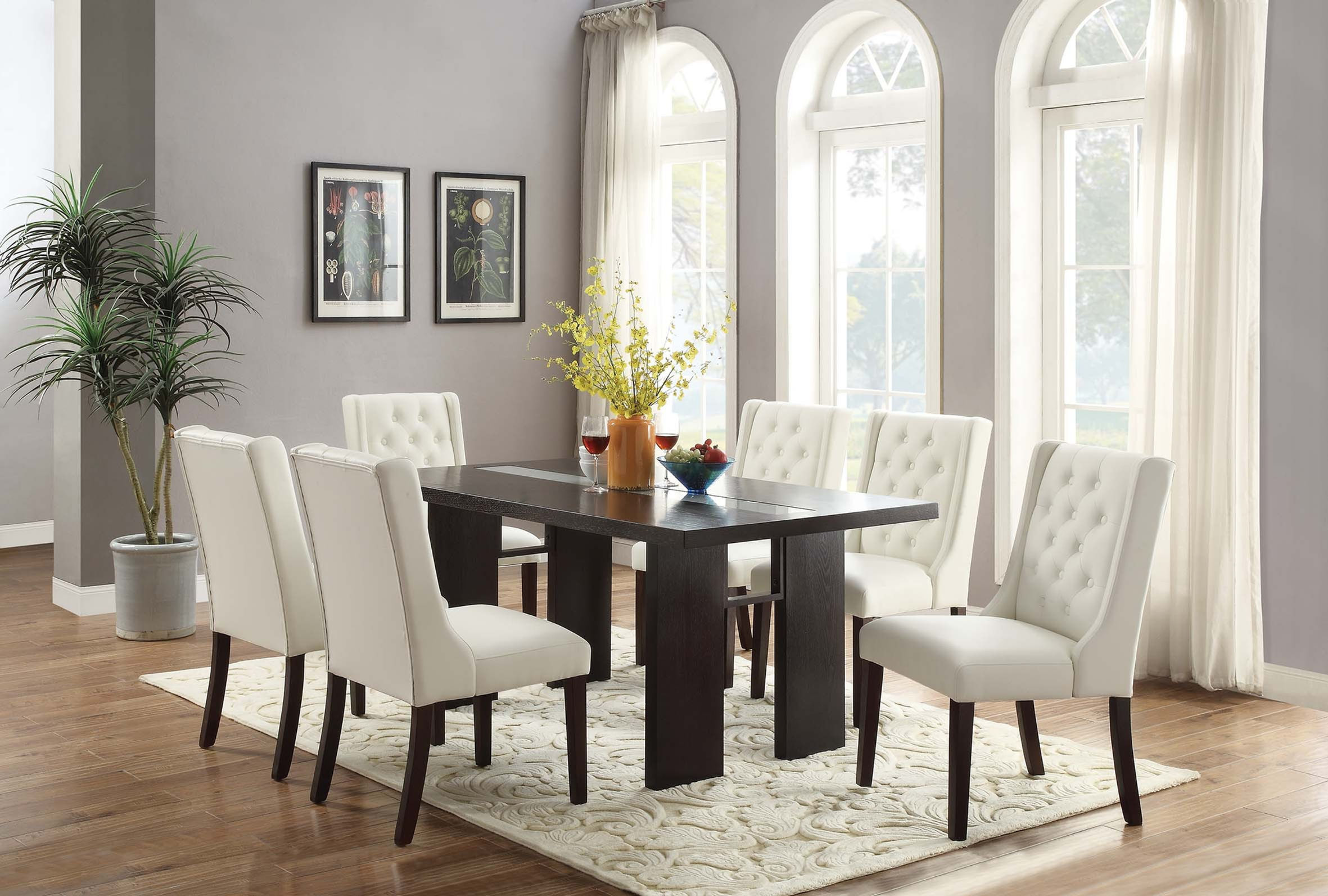 Dining Table with Six White Chairs