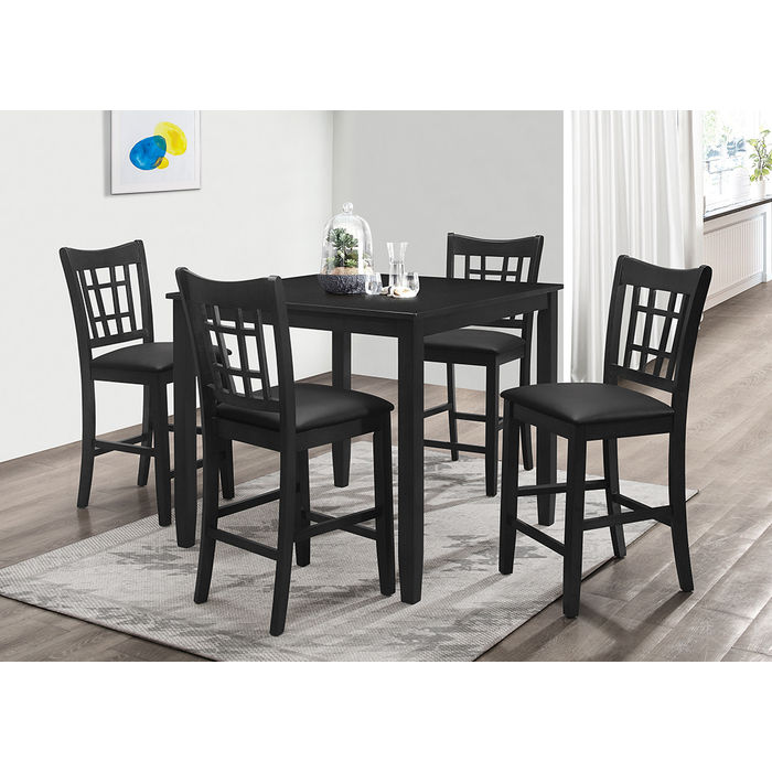 5PC Black Wooden Square Counter Table Set w/ MDF Top