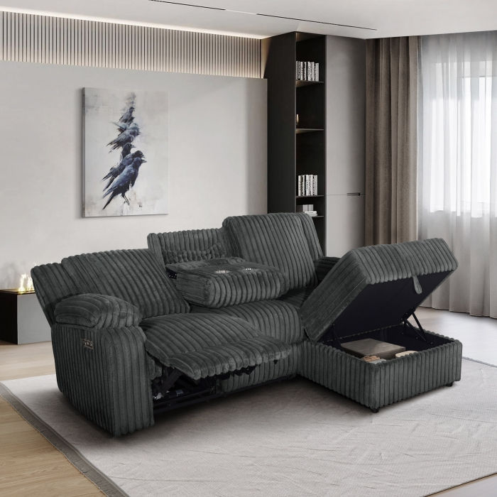 Dark Gray Corduroy Rhf Power Recliner Sectional Sofa