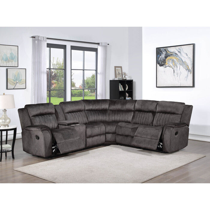 Dark Gray Faux Suede Modular Sectional Sofa w/ Manual Recliner