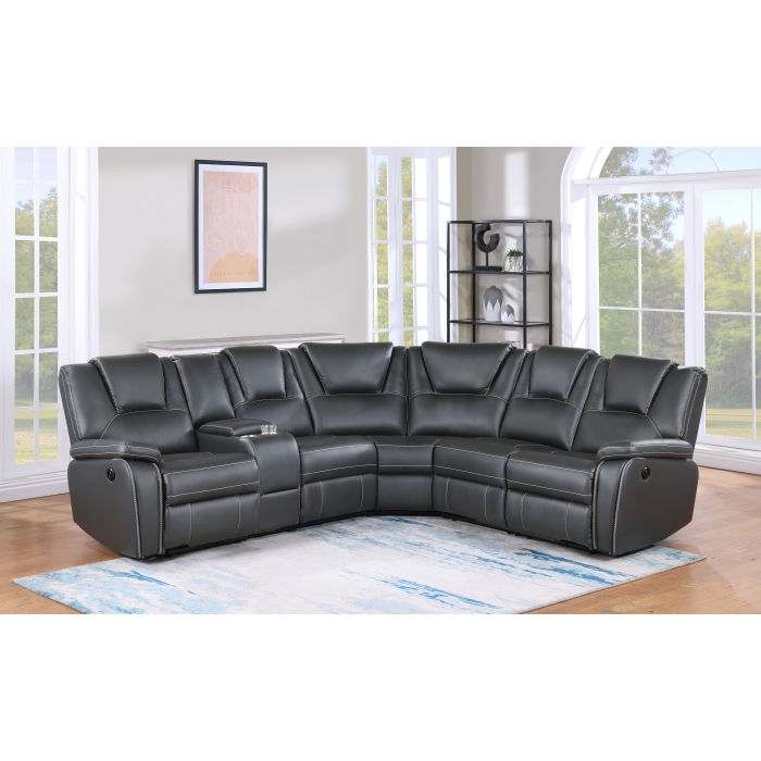 Gray Breathable Air Leather Modular Power Recliner Sectional Sofa w/ USB