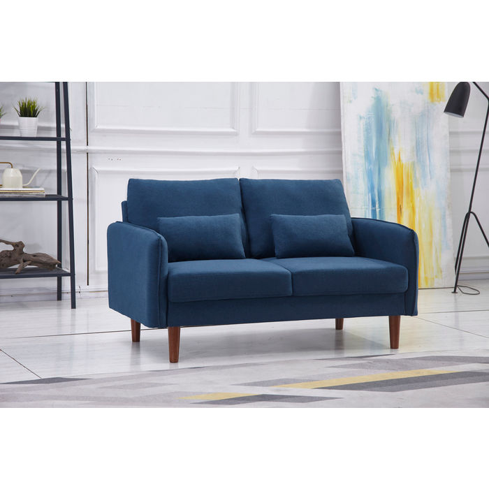 Navy Linen Stationary Basic Loveseat w/ Throw Pillows
