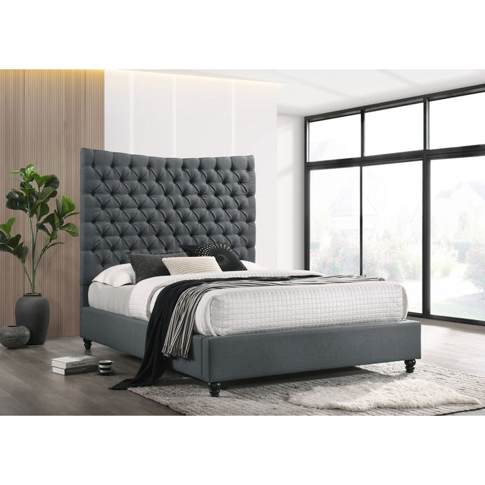 Dark Gray Fabric Tufted Headboard Platform Bed - CALIFORNIA KING