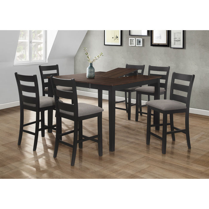 7PC Black Frame Wooden Square Counter Table w/ MDF Top + Butterfly Leaf Set