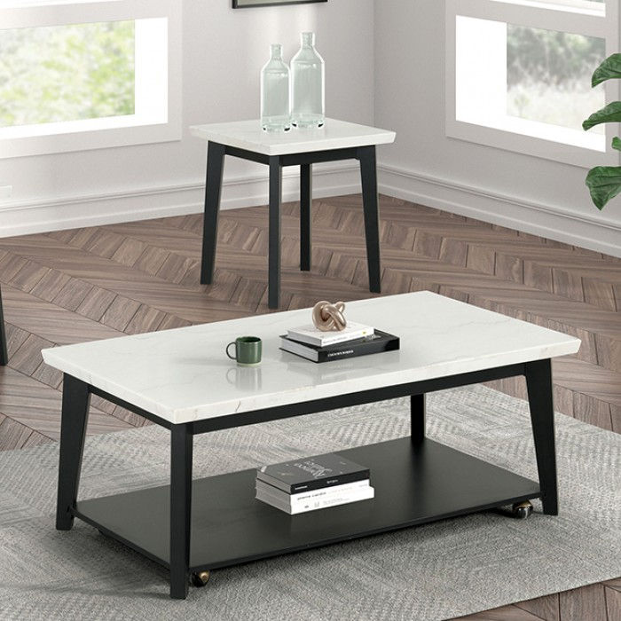 Thisted Rectangle Marble Coffee Table W/ Casters - FM44002WH-CR