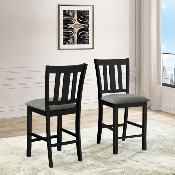 Black Slat Back Wooden Counter Chairs (Set of 2)