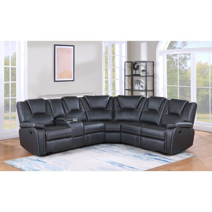 Black Breathable Air Leather Modular Power Recliner Sectional Sofa w/ USB