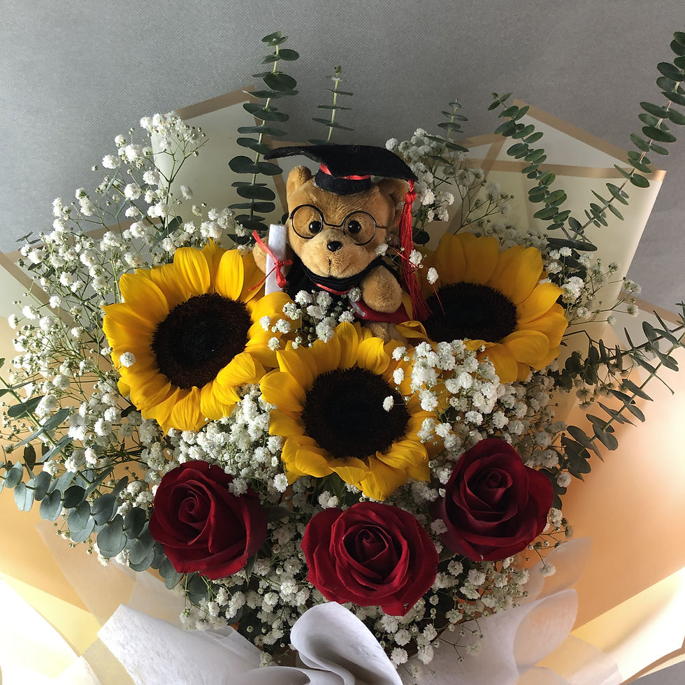 Thumbnail: Graduation Teddy Bear Fresh Sunflower Bouquet