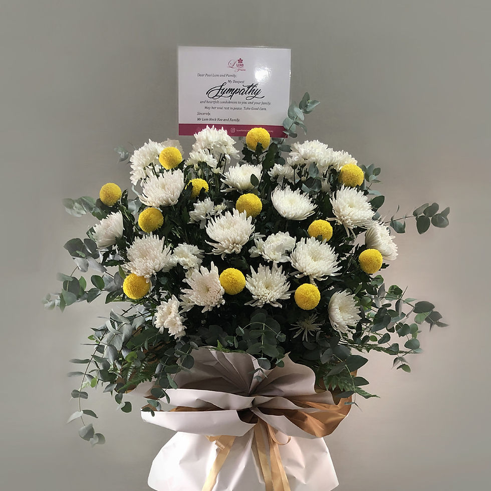 Thumbnail: White and Yellow Chrysanthemum Condolence Flower Stand