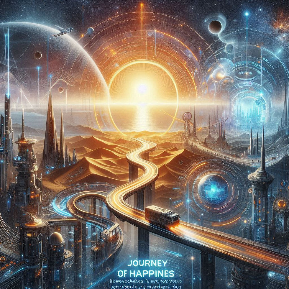 Viagem futurista rumo à felicidade, arte digital