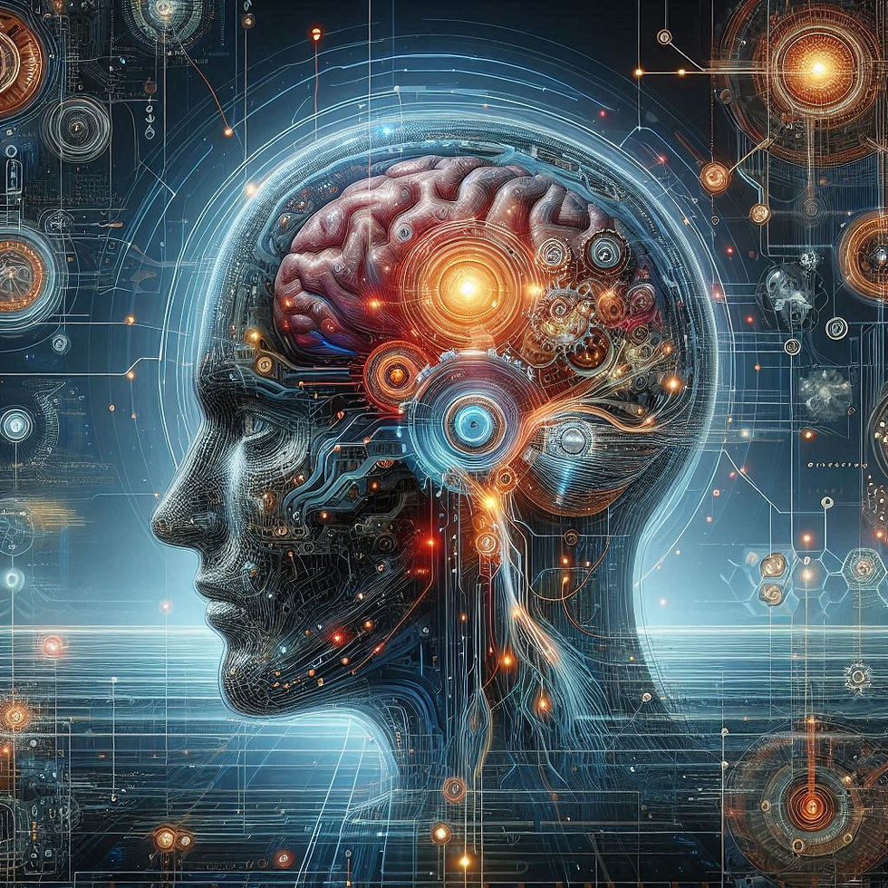 Cabeça cibernética com cérebro brilhante: Neuropsicanálise Clínica