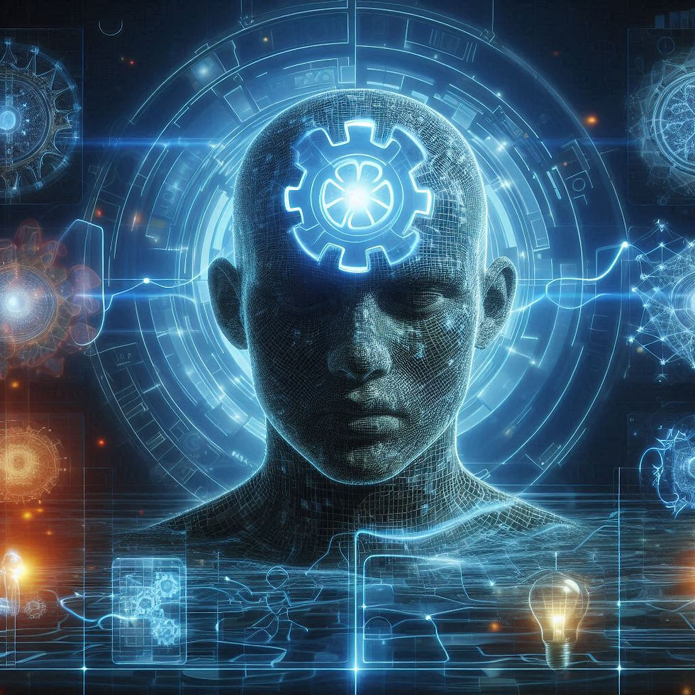 Cabeça humana com engrenagem brilhante, neurociência