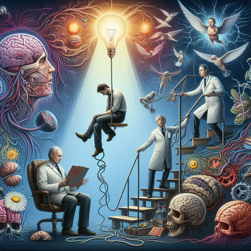 Ilustração: Cientistas, cérebro e ideias