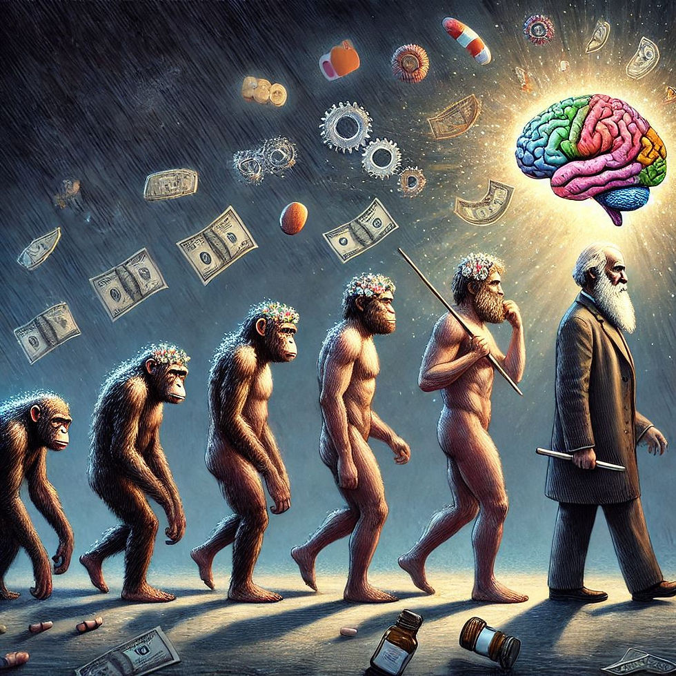 Evolução humana, dinheiro e cérebro brilhante