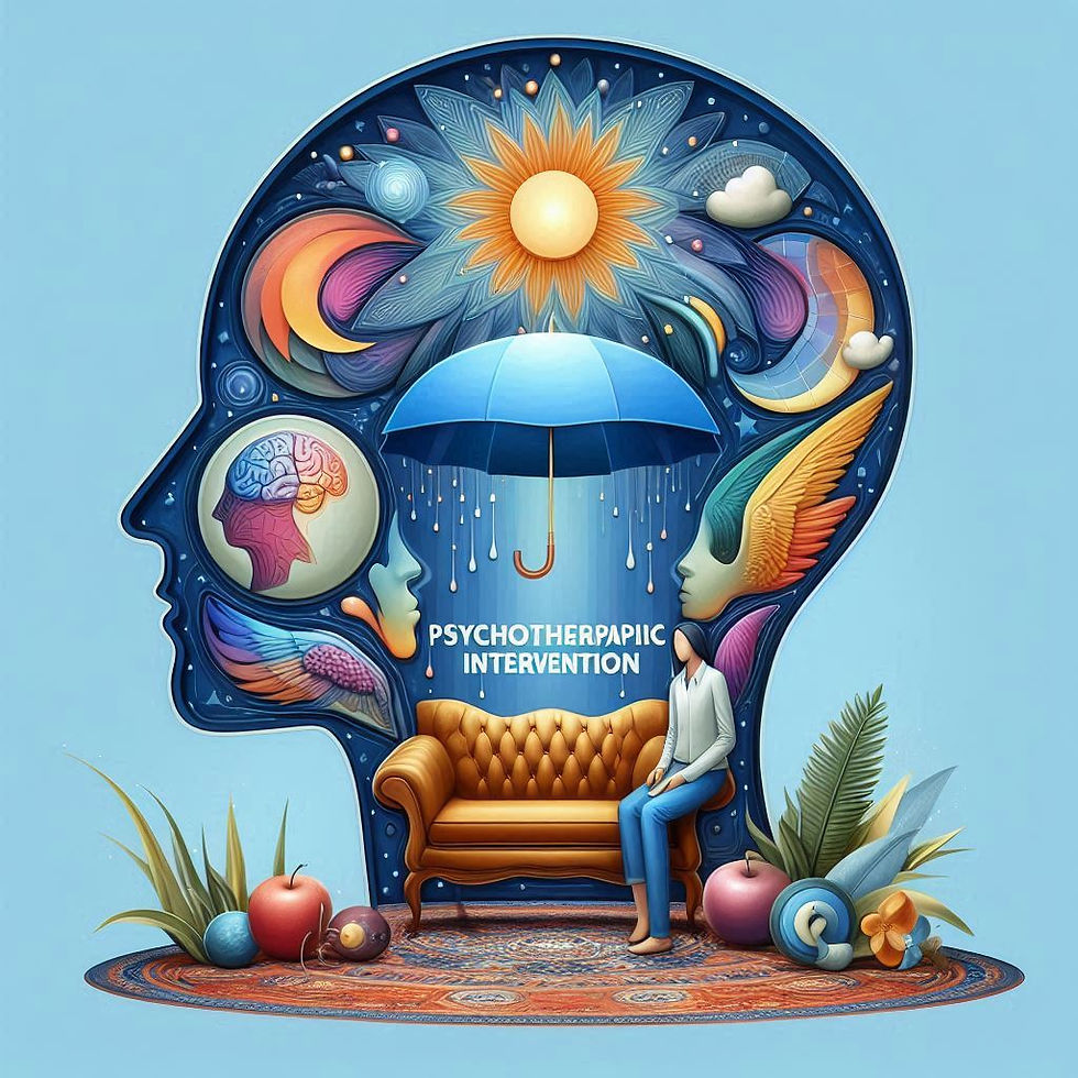 Ilustração: Cabeça com guarda-chuva protegendo psicoterapia