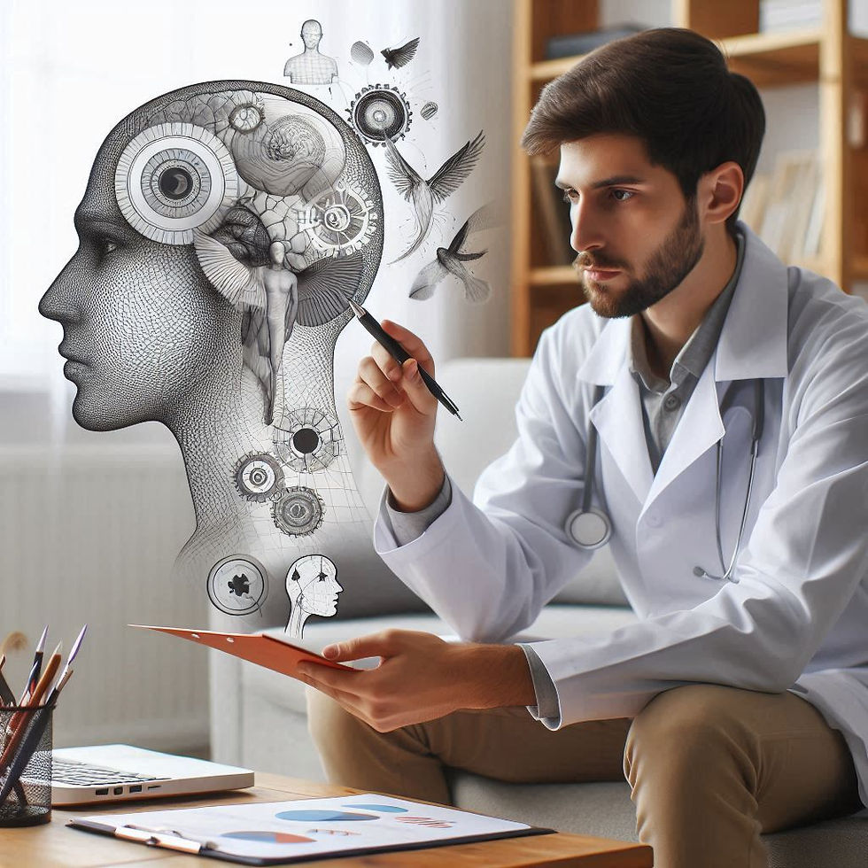Médico estudando neuroanatomia e funções cerebrais