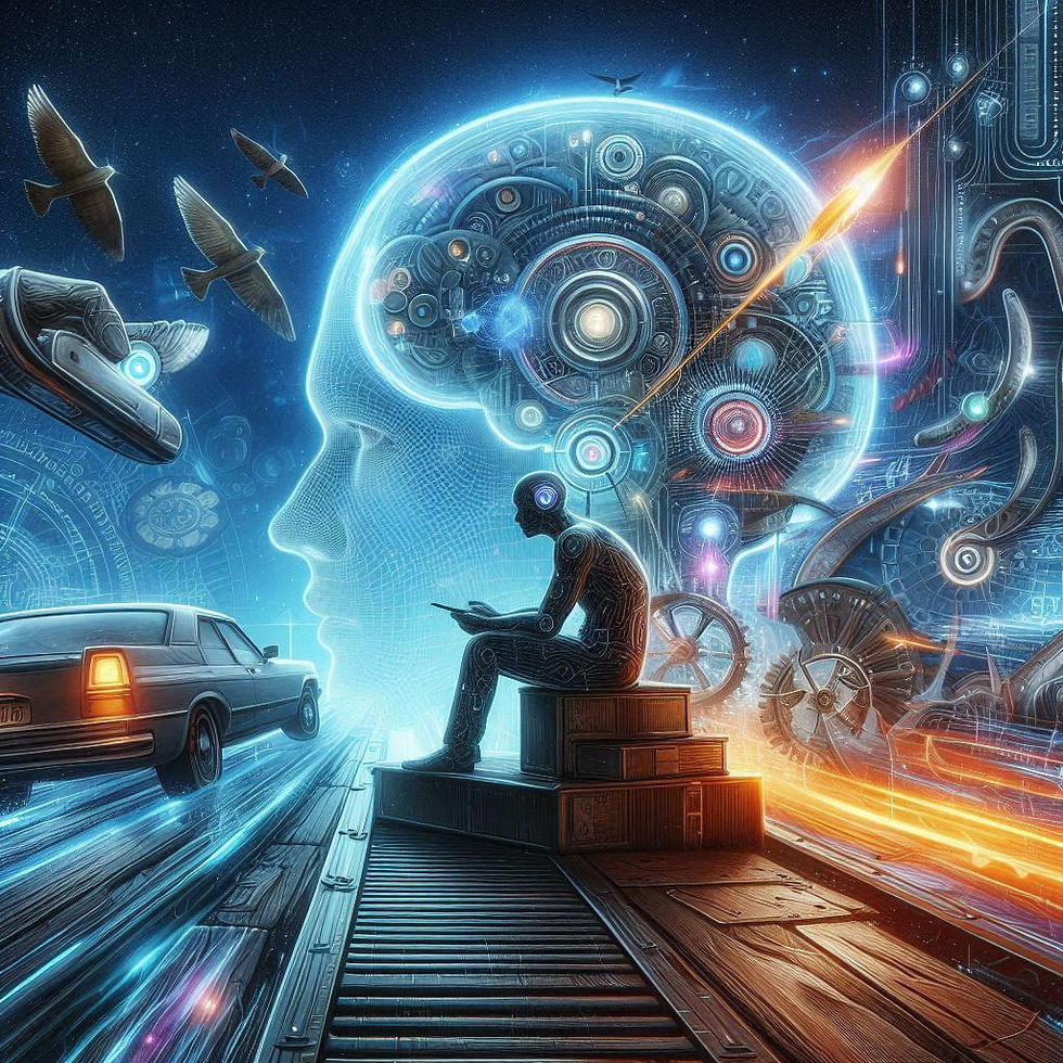 Homem reflete sobre tecnologia futurista