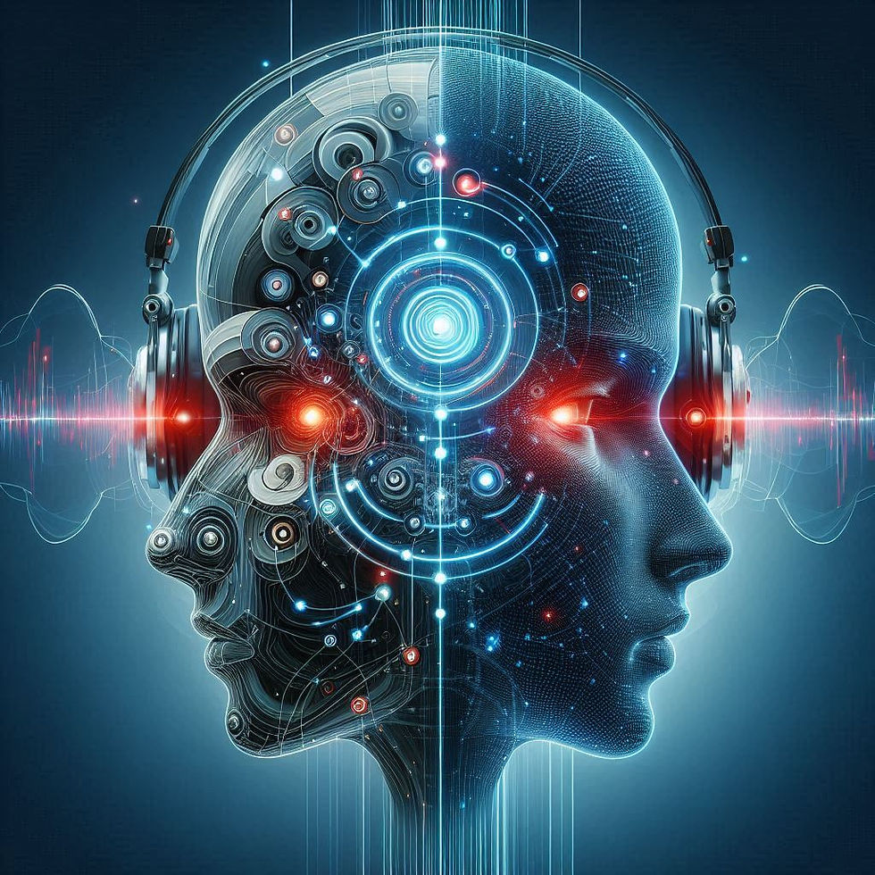 Robô com fone de ouvido, tecnologia futurista