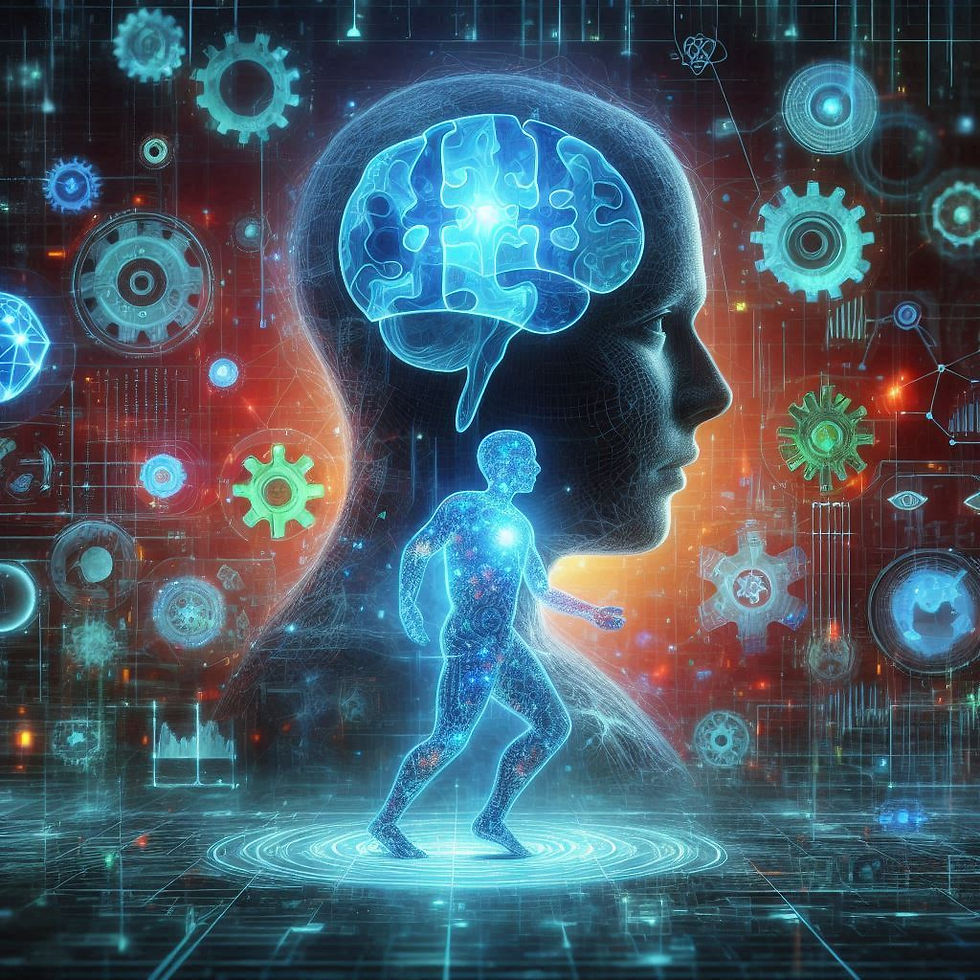 Ilustração: cérebro humano e corpo em movimento, Neuropsionline
