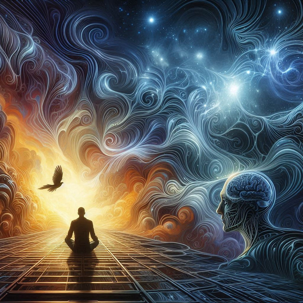 Ilustração abstrata: homem meditando,céu estrelado, Psicologia Analítica: Fundamentos e Contribuições