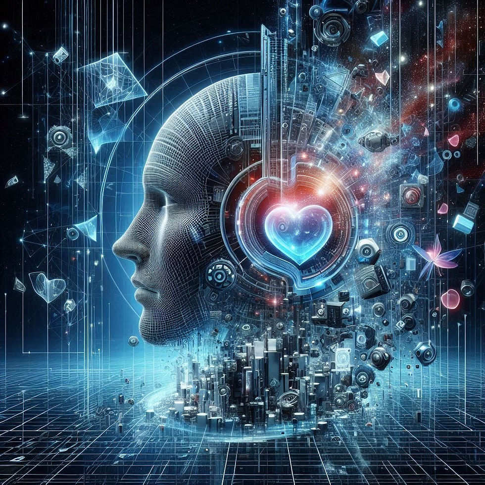 Robô com coração digital, tecnologia e inovação