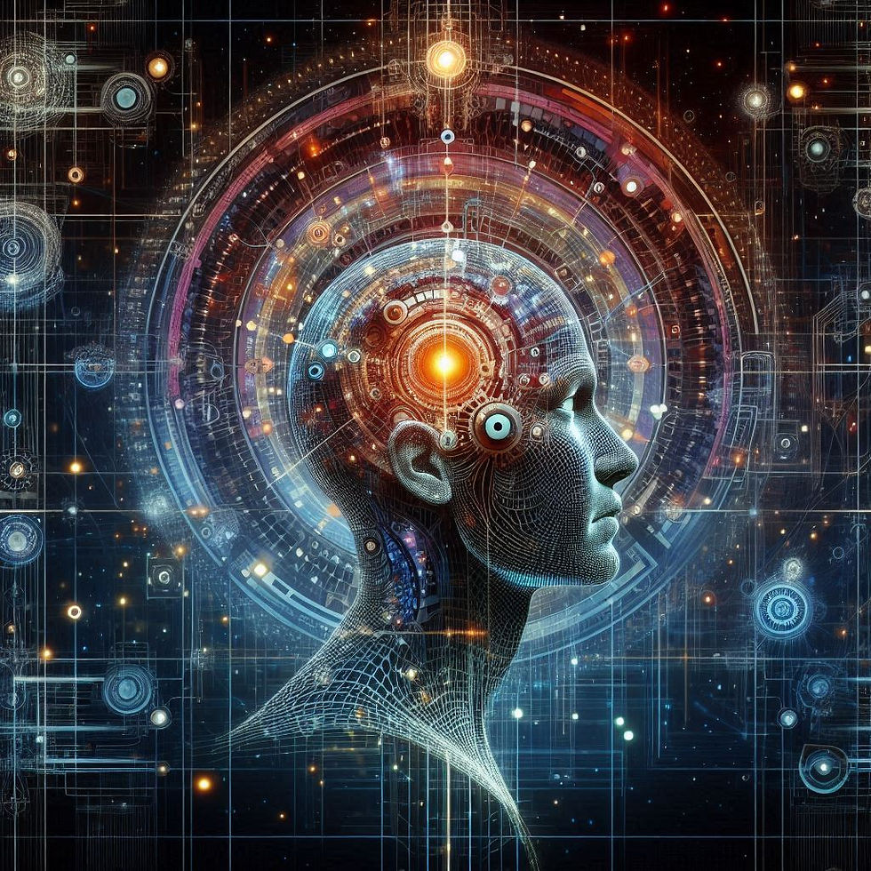 Cabeça humana com circuitos cerebrais, memória e aprendizado