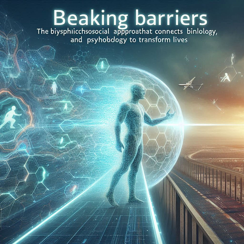 Imagem: Homem quebrando barreiras, 'Beaking barriers', biopsicosocial