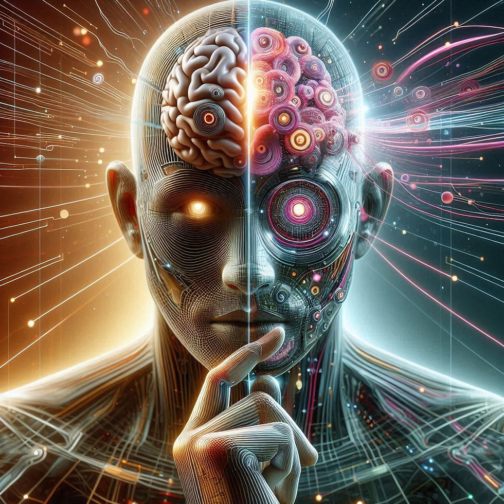 Imagem: Cérebro humano e robótico, lado a lado, Neuropsionline
