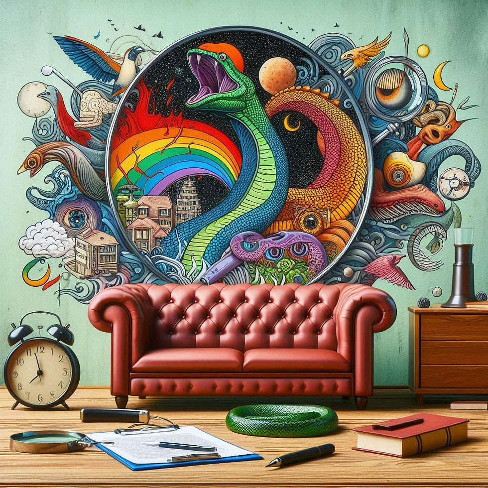 Ilustração psicodélica vibrante em sofá
